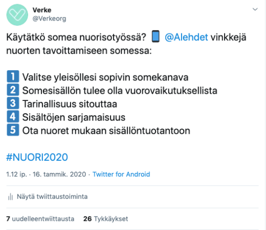 Kuvakaappaus Verken Twitter-postauksesta